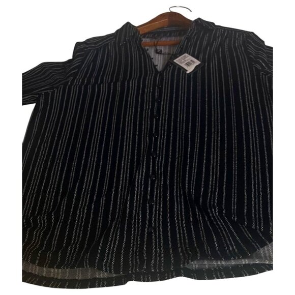 Adrianna Papell Blouse Medium Black Silver Striped Button Front NWT - Picture 7 of 13